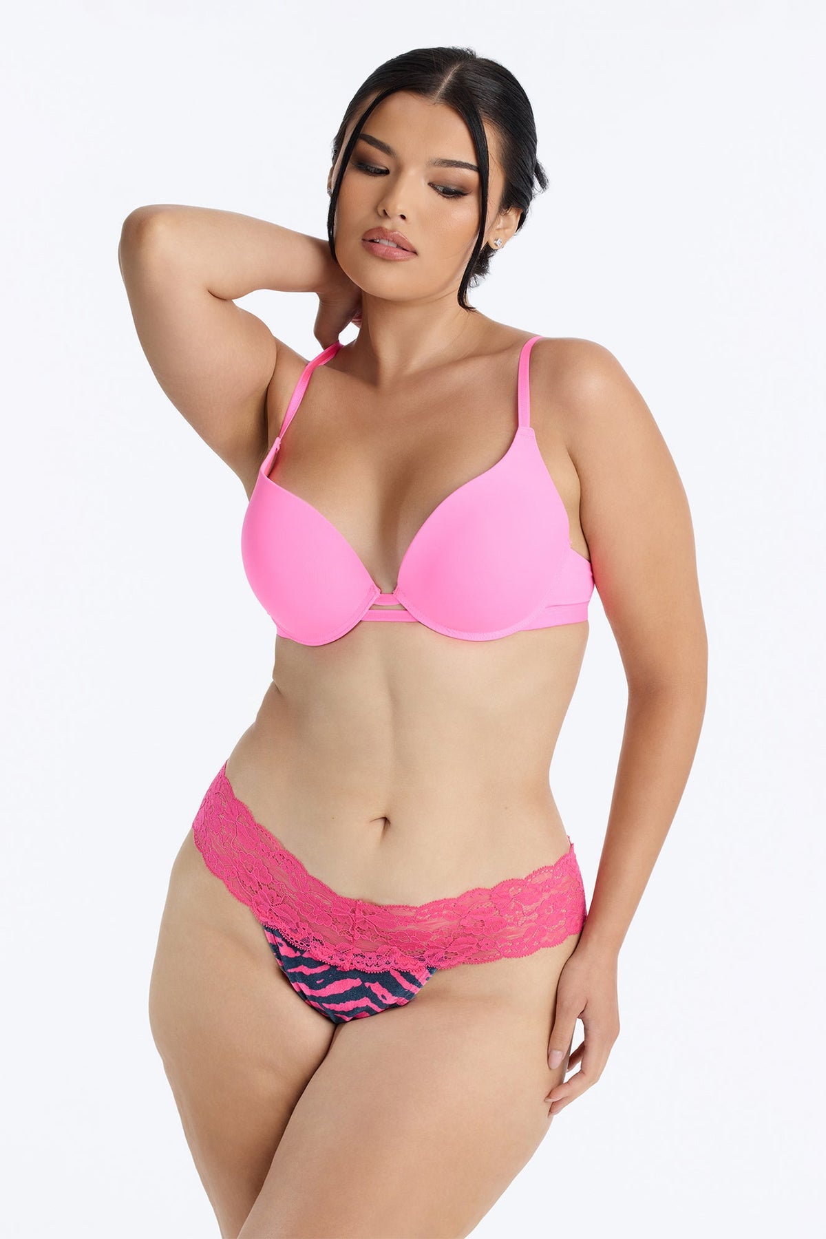 Wild Catch Animal Lace Trim Cheeky Panty - Hot Pink/combo