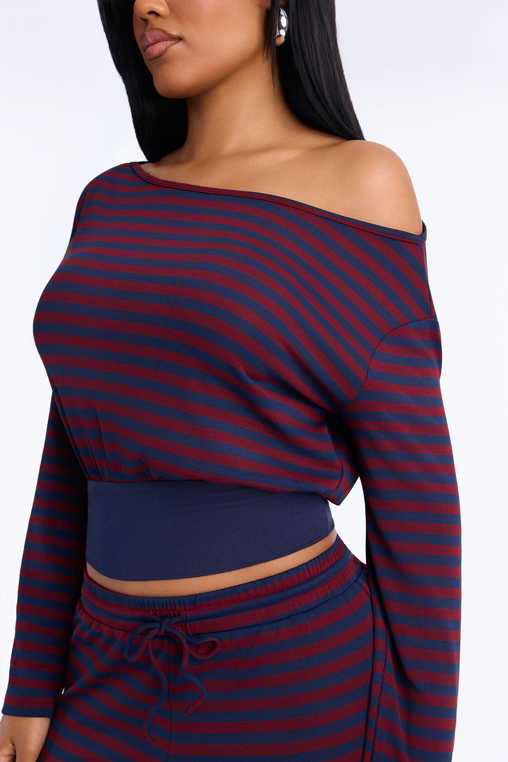 Isabella Off Shoulder Striped Pant Set - Navy/combo