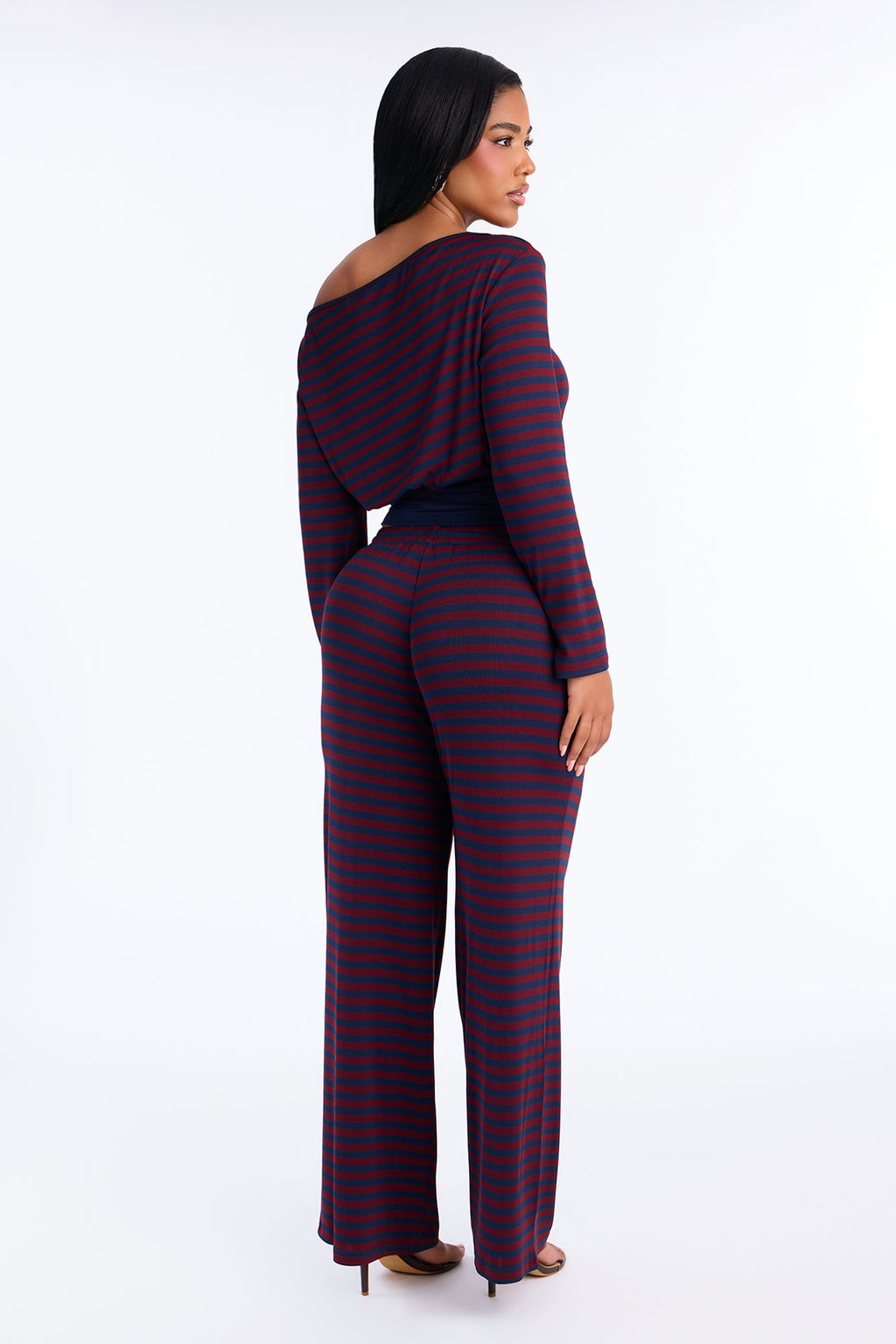 Isabella Off Shoulder Striped Pant Set - Navy/combo