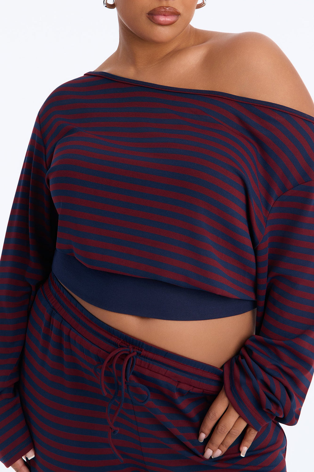 Isabella Off Shoulder Striped Pant Set - Navy/combo