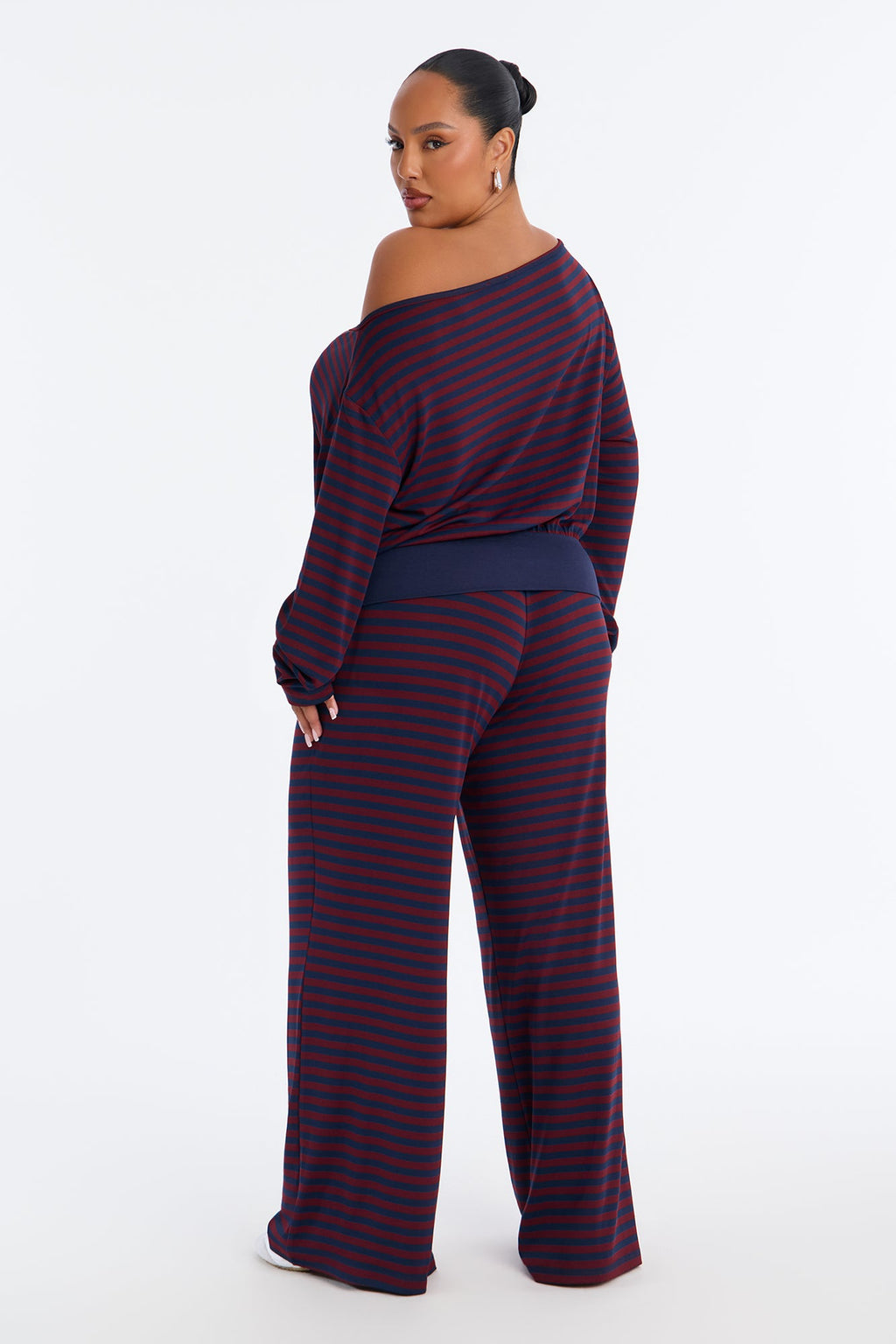 Isabella Off Shoulder Striped Pant Set - Navy/combo
