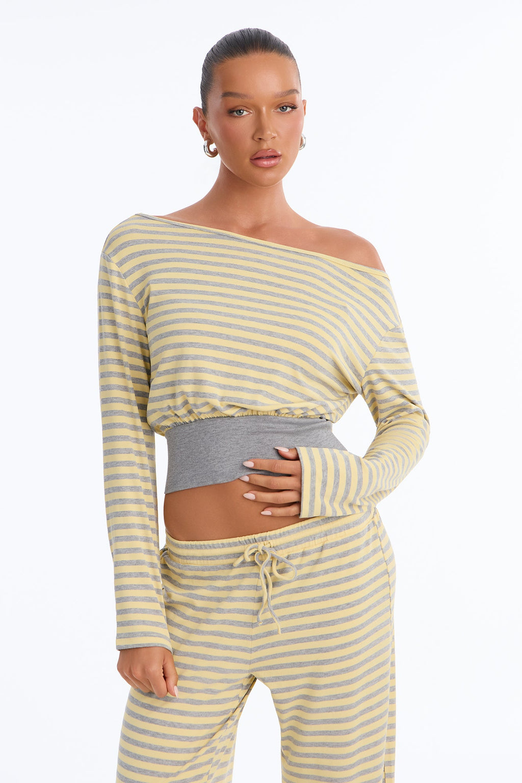 Isabella Off Shoulder Striped Pant Set - Yellow/combo
