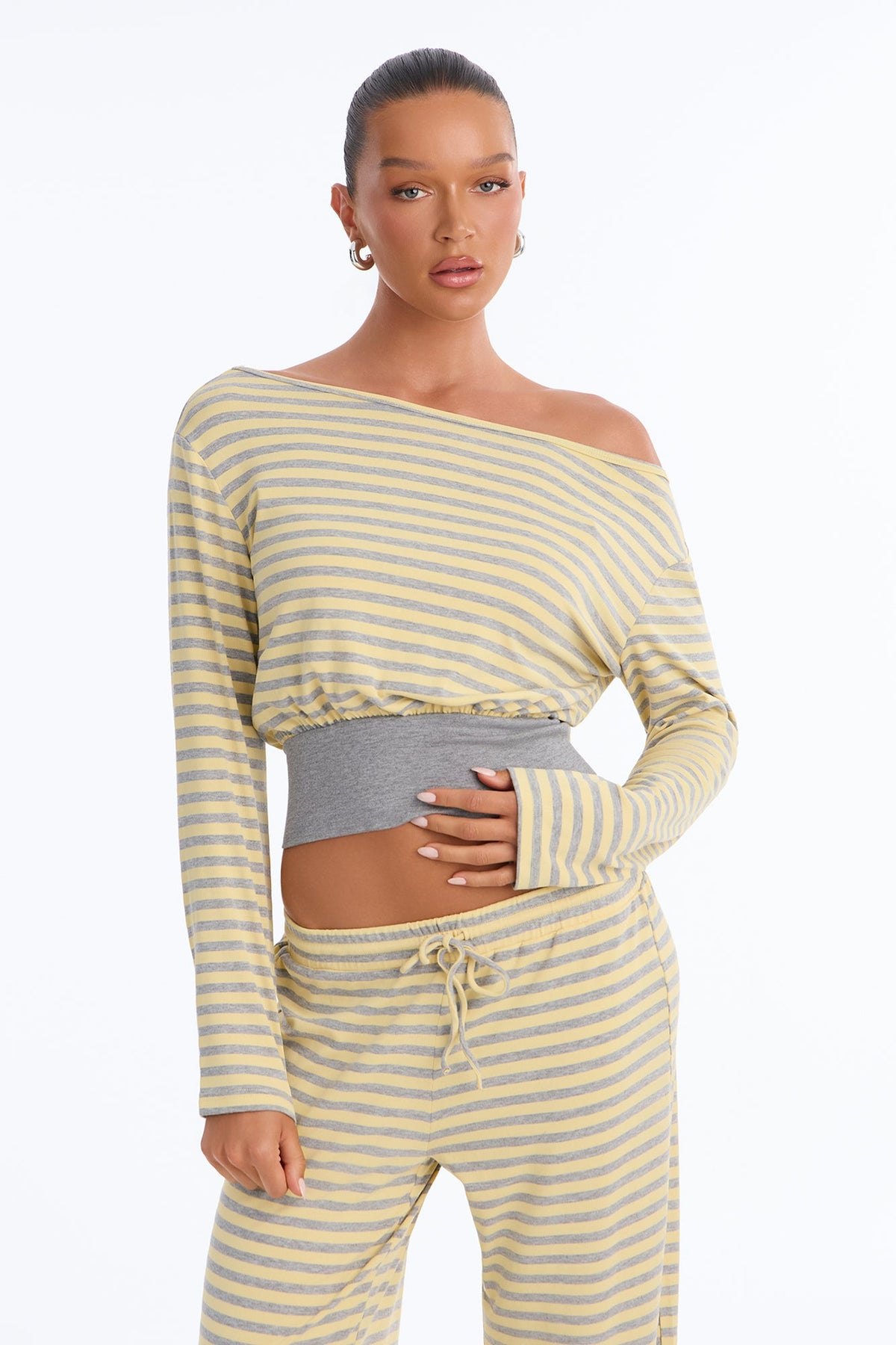 Isabella Off Shoulder Striped Pant Set - Yellow/combo