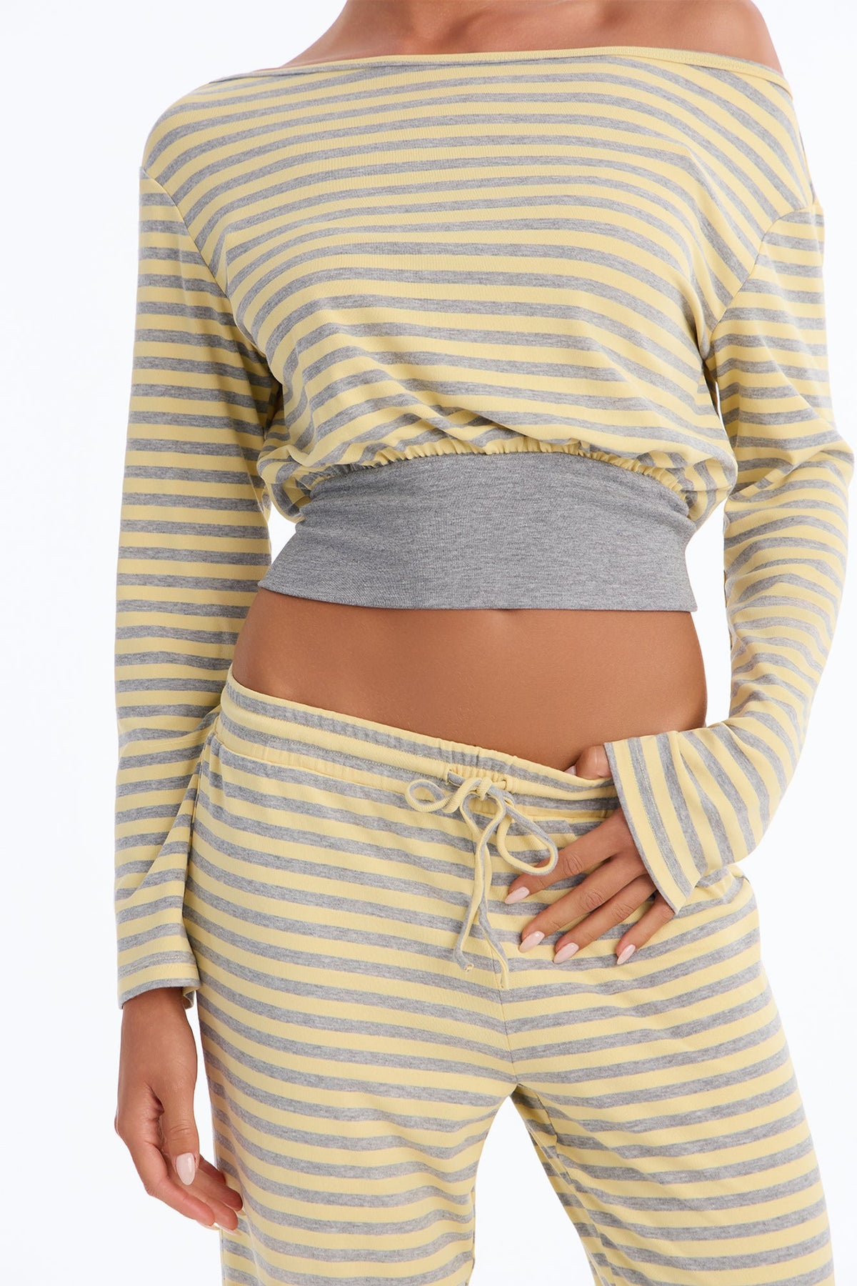 Isabella Off Shoulder Striped Pant Set - Yellow/combo
