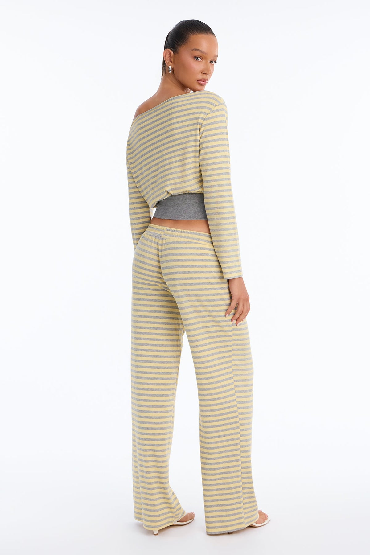 Isabella Off Shoulder Striped Pant Set - Yellow/combo