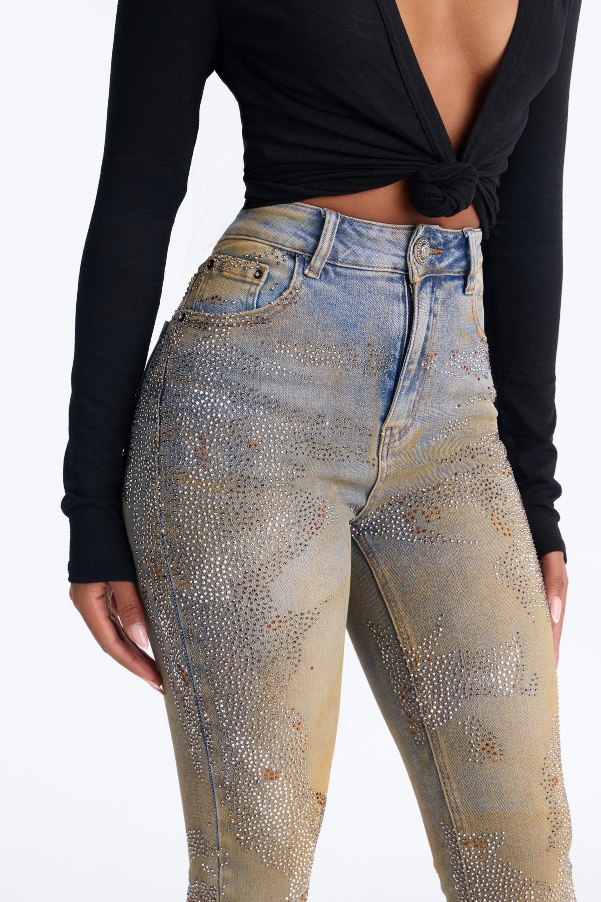 New York Nights High Rise Embellished Stretch Skinny Jeans - Vintage Wash