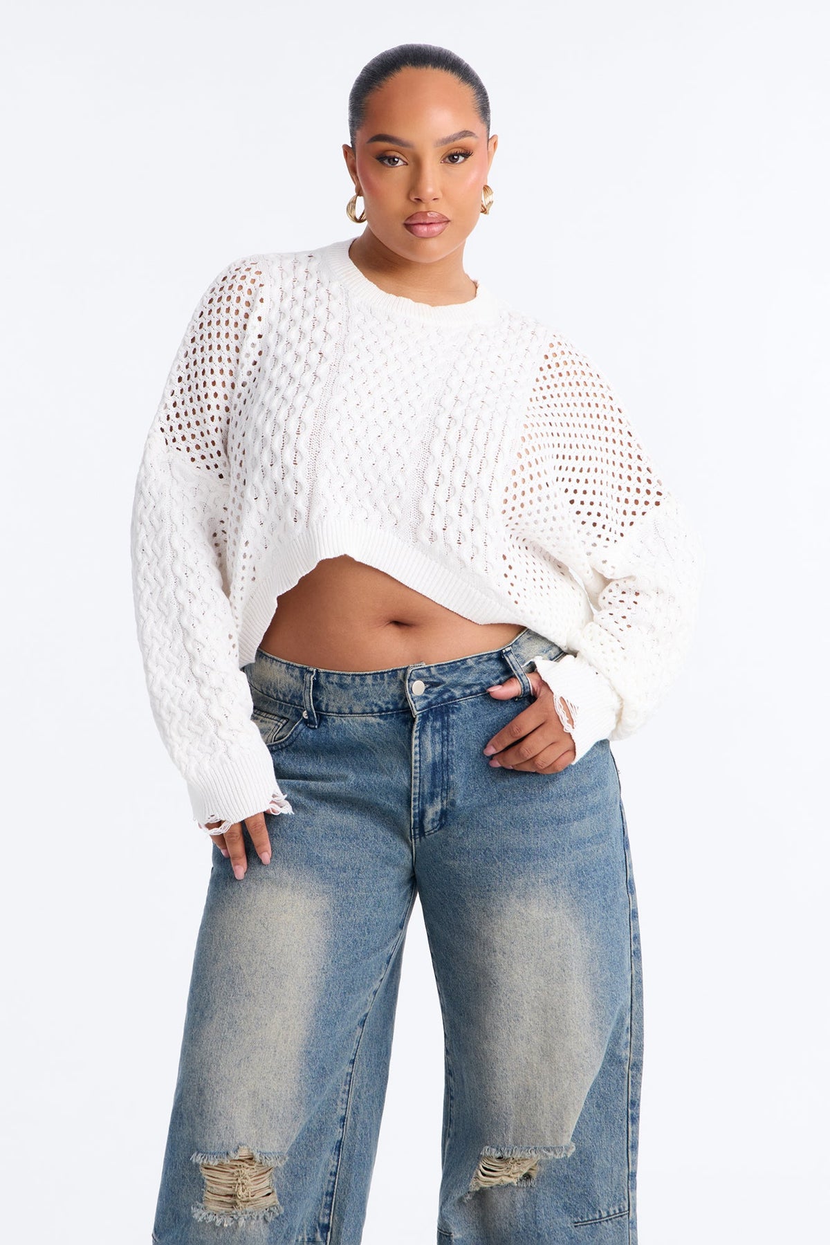 Evening Chill Crochet Sweater Top - Ivory