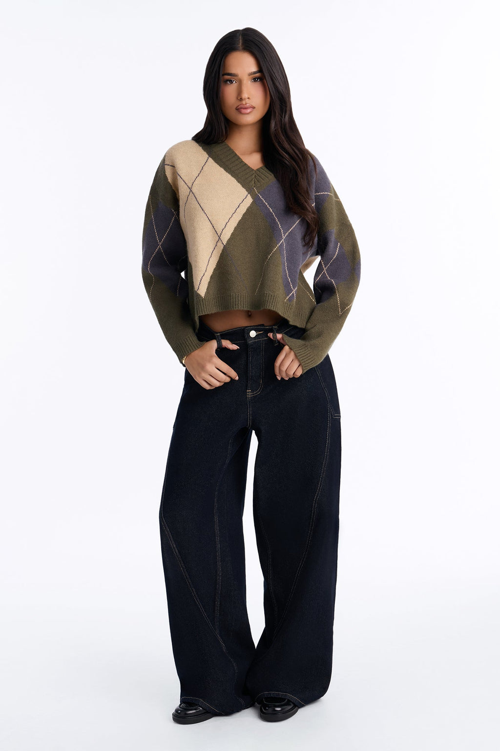 Fresh Breeze Argyle Sweater - Olive/combo