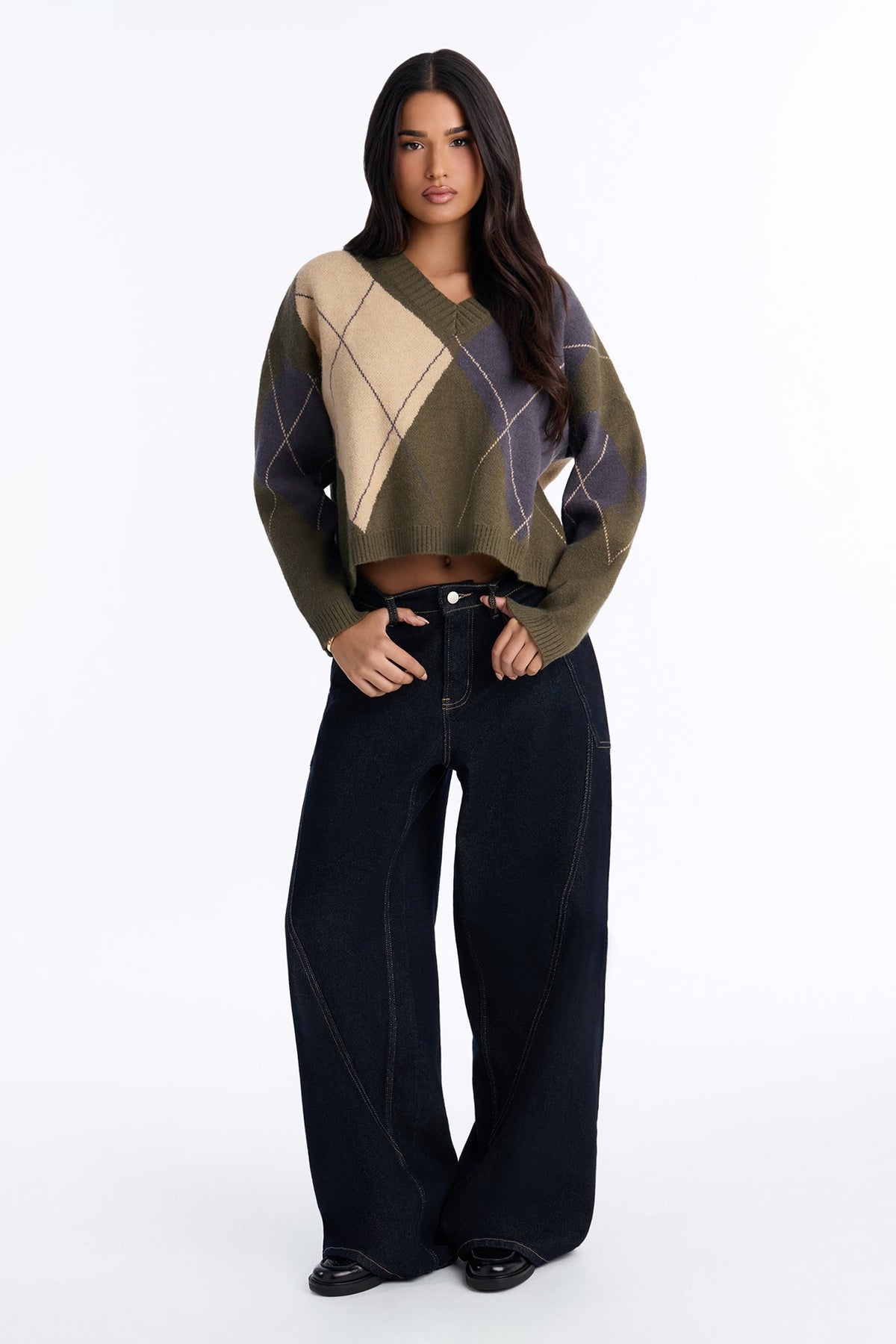 Fresh Breeze Argyle Sweater - Olive/combo