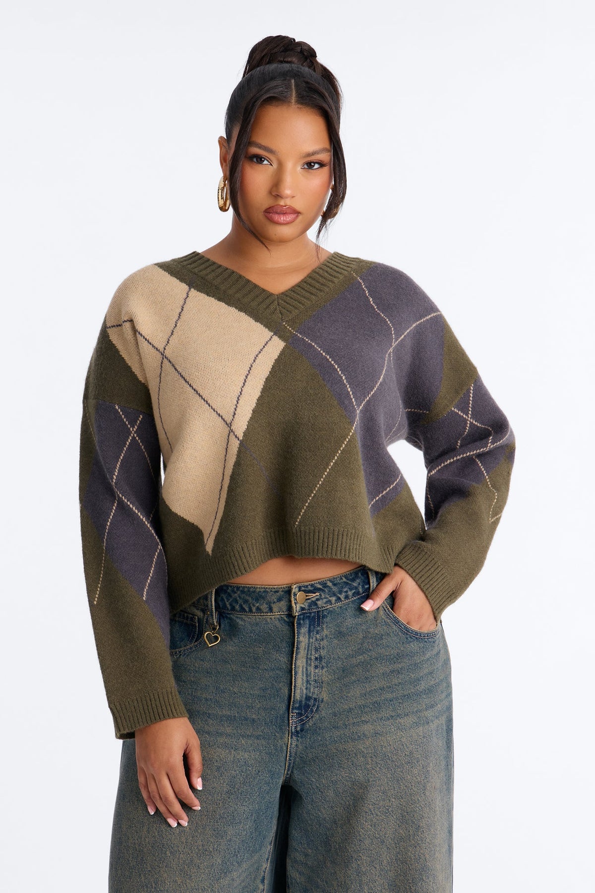 Fresh Breeze Argyle Sweater - Olive/combo