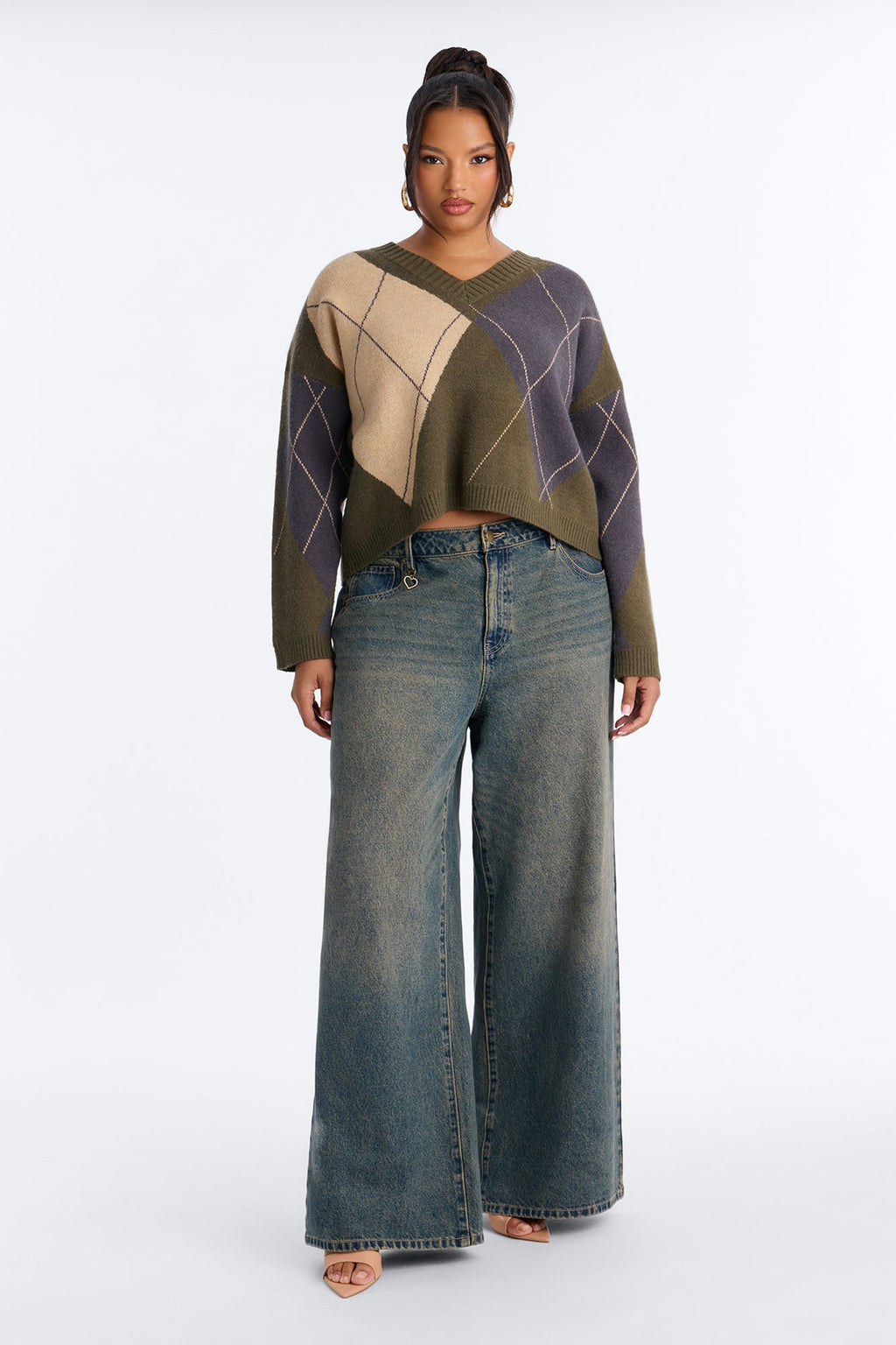 Fresh Breeze Argyle Sweater - Olive/combo