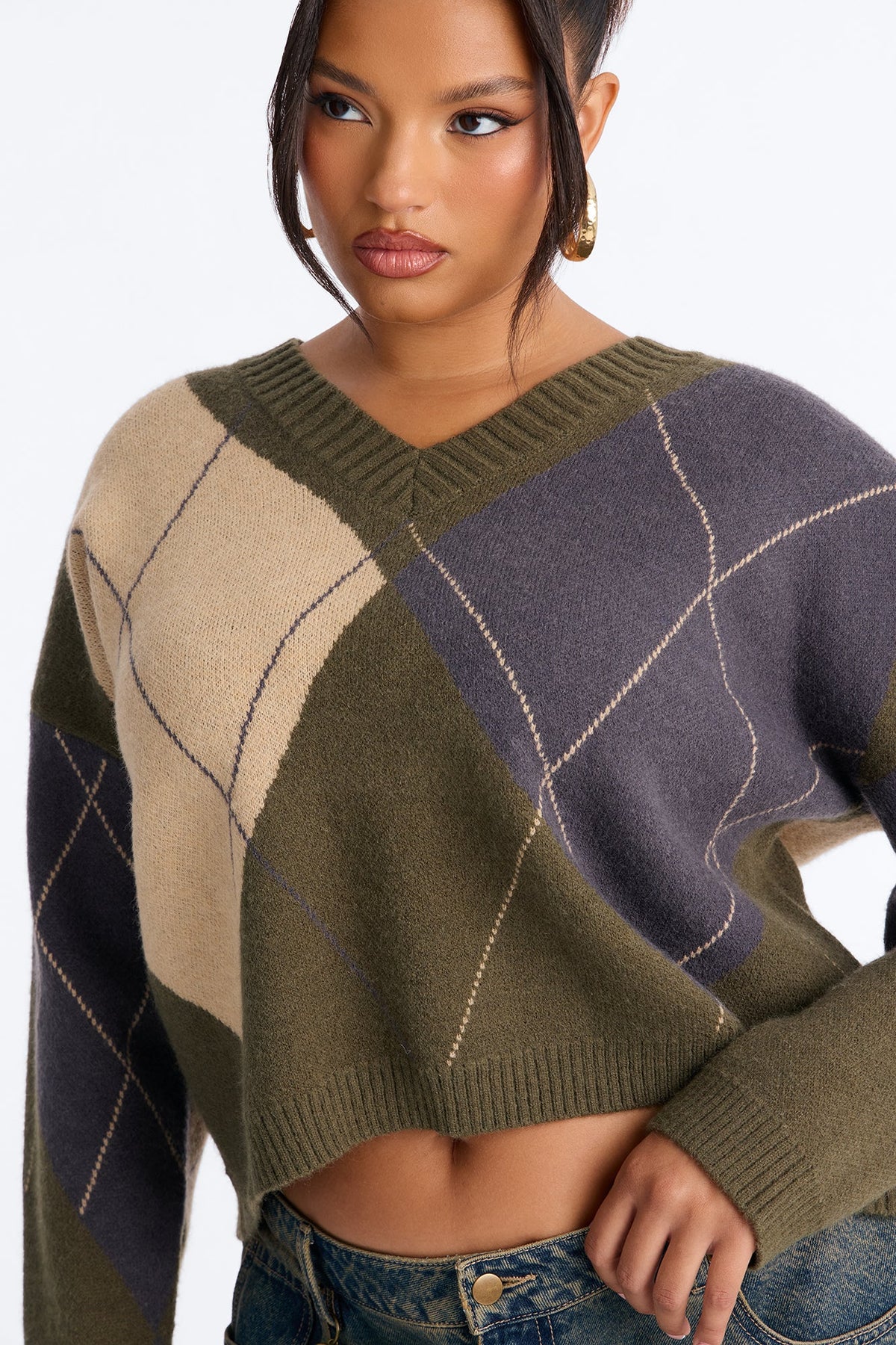 Fresh Breeze Argyle Sweater - Olive/combo