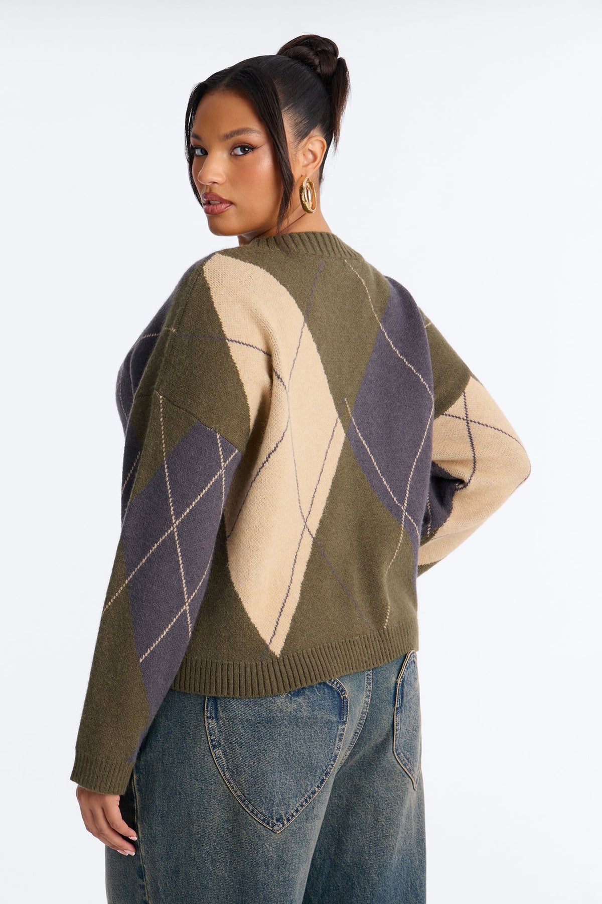 Fresh Breeze Argyle Sweater - Olive/combo