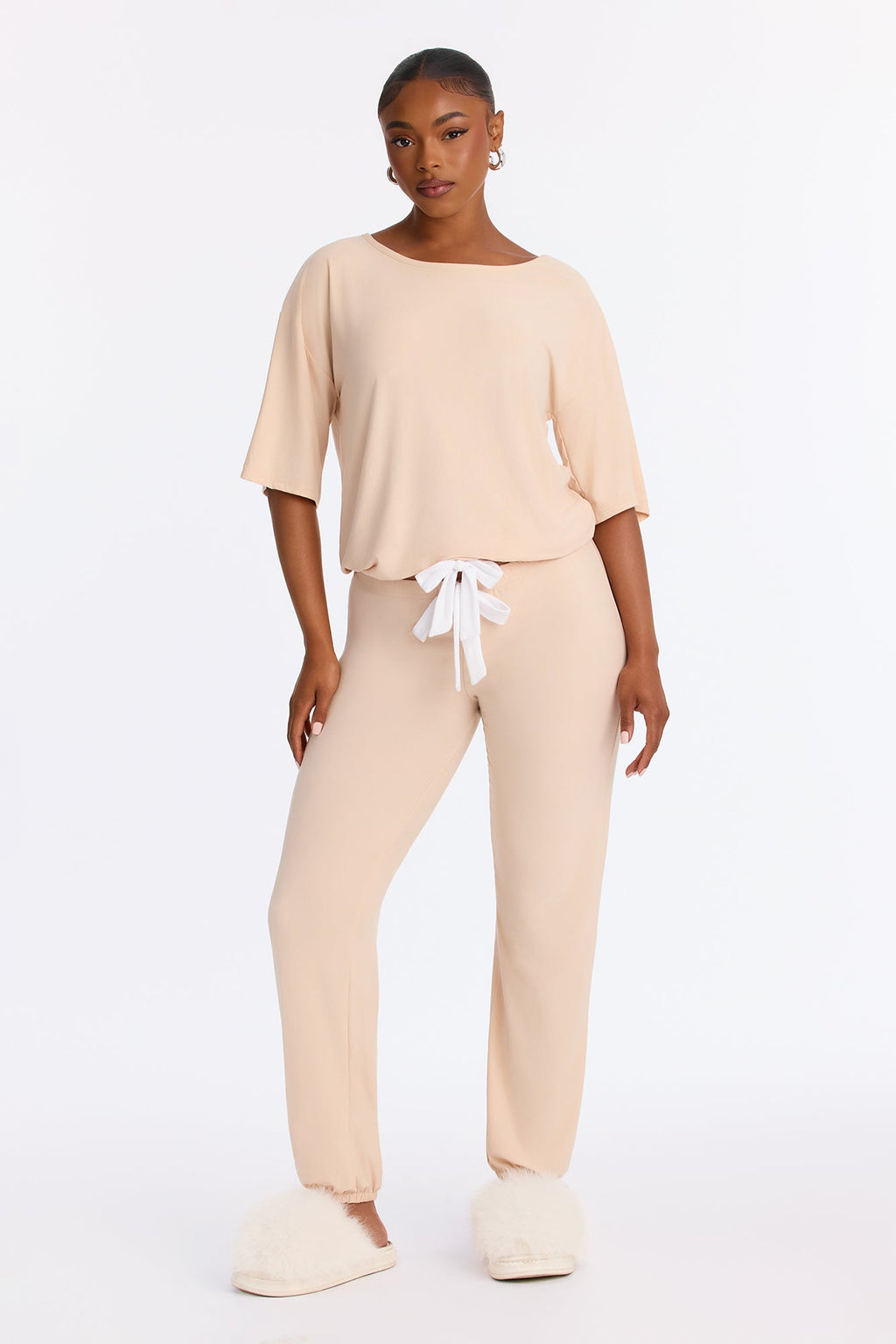 Tonight Only Short Sleeve PJ Jogger Pant Set - Cream