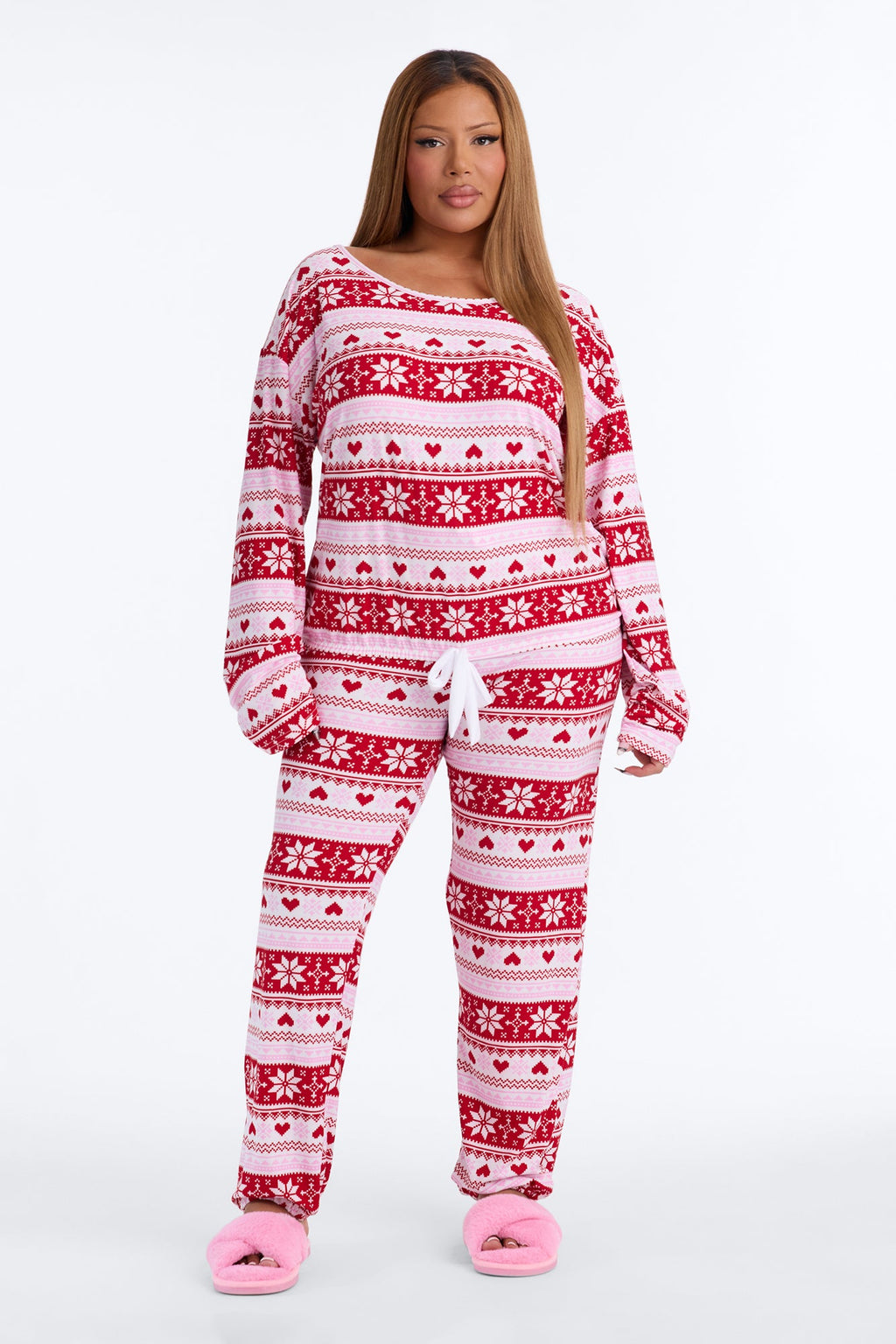Cold Nights Long Sleeve PJ Jogger Pant Set - Red/combo