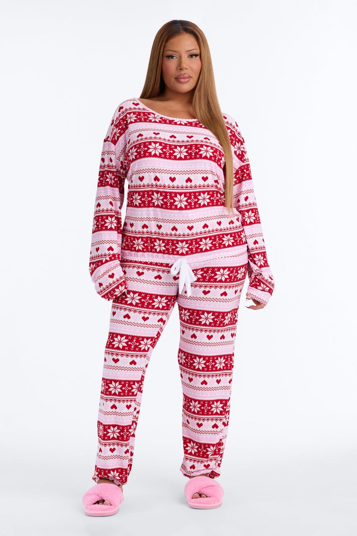 Cold Nights Long Sleeve PJ Jogger Pant Set - Red/combo