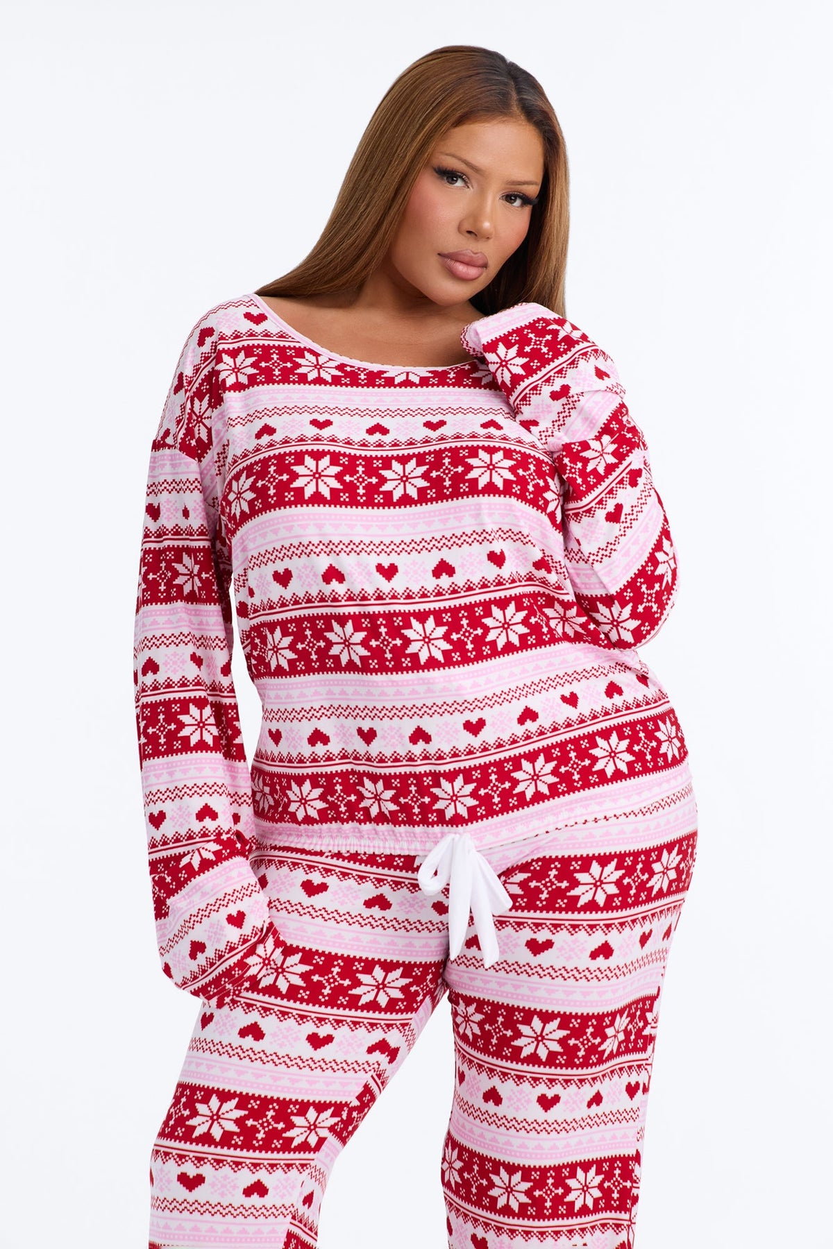 Cold Nights Long Sleeve PJ Jogger Pant Set - Red/combo