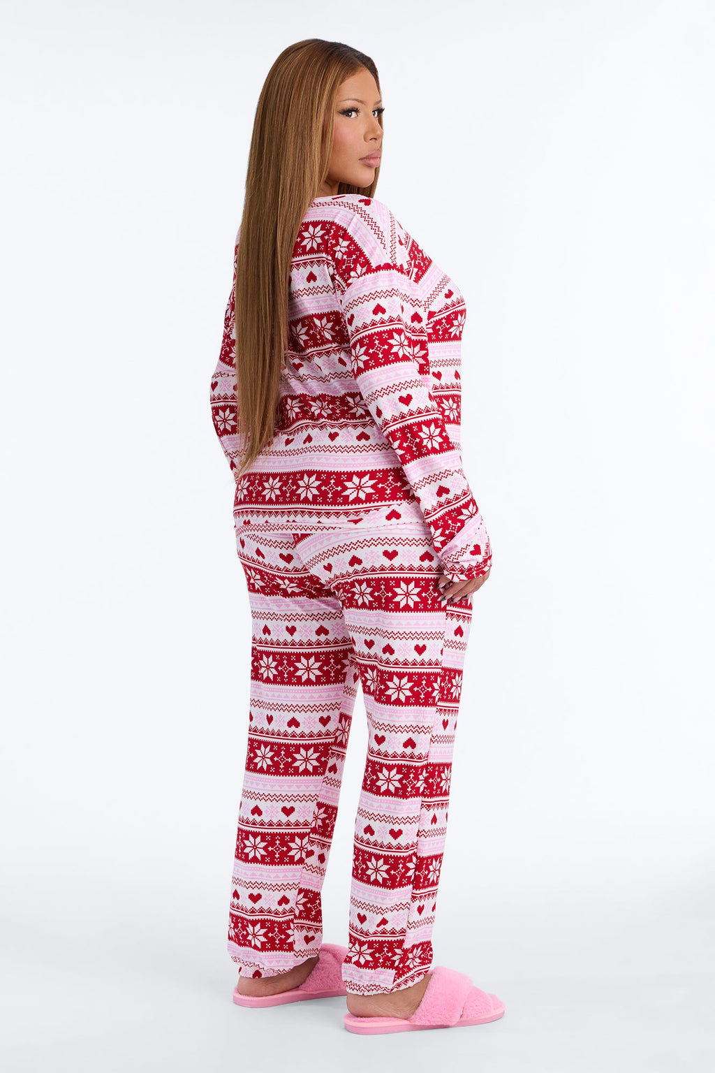 Cold Nights Long Sleeve PJ Jogger Pant Set - Red/combo