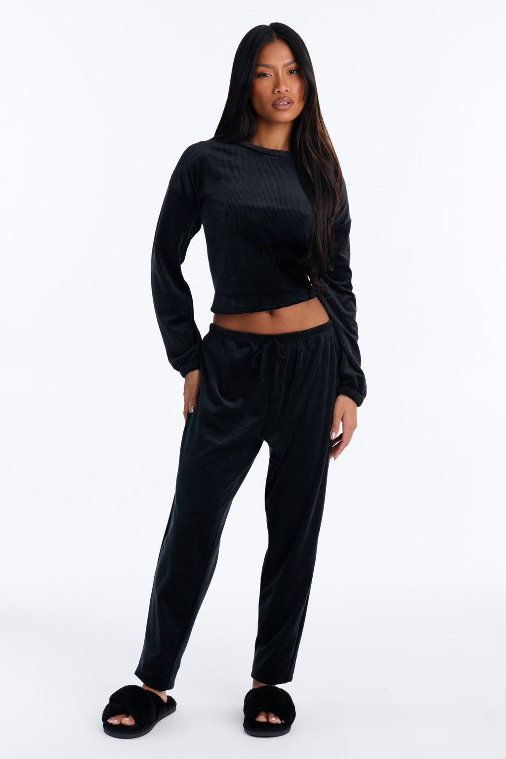 Soft Dreams Ribbed Velour PJ Jogger Set - Black