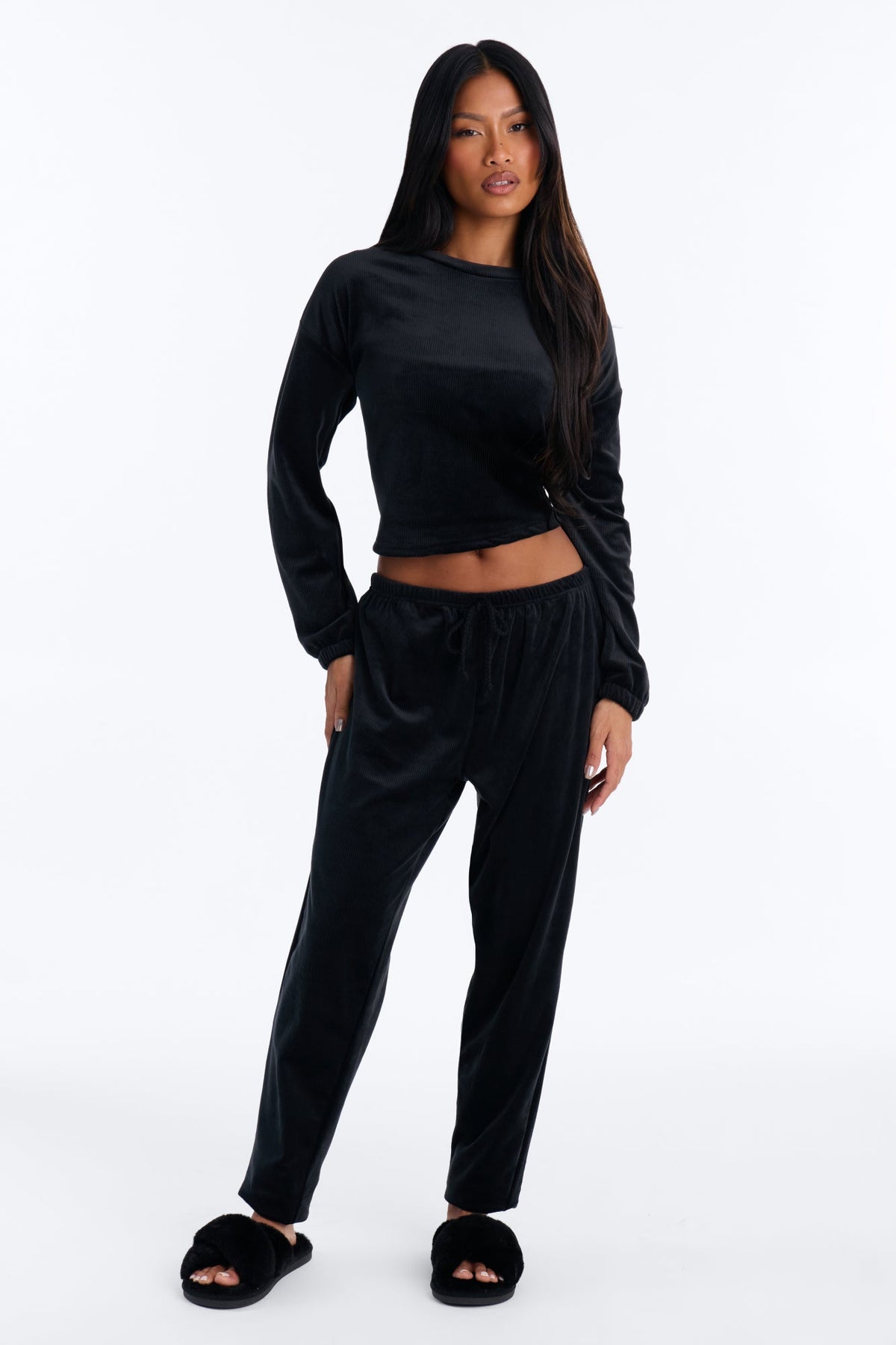 Soft Dreams Ribbed Velour PJ Jogger Set - Black
