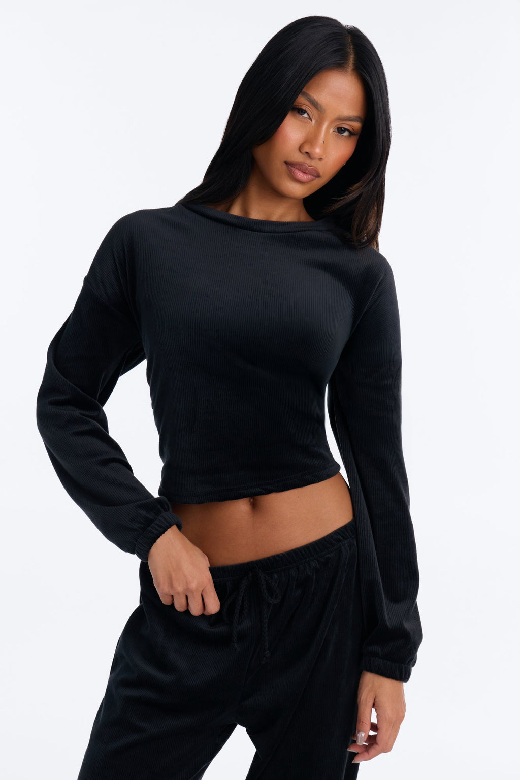 Soft Dreams Ribbed Velour PJ Jogger Set - Black