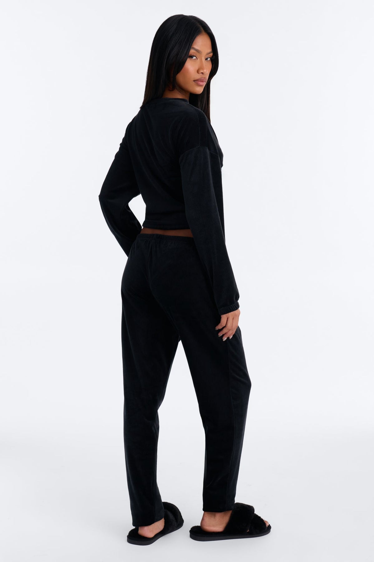 Soft Dreams Ribbed Velour PJ Jogger Set - Black
