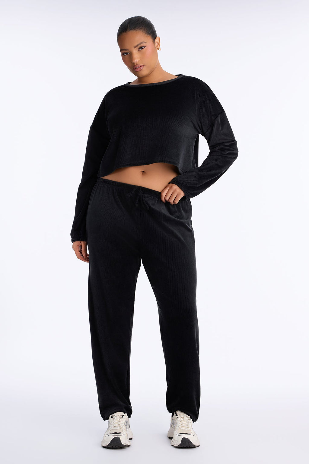 Soft Dreams Ribbed Velour PJ Jogger Set - Black
