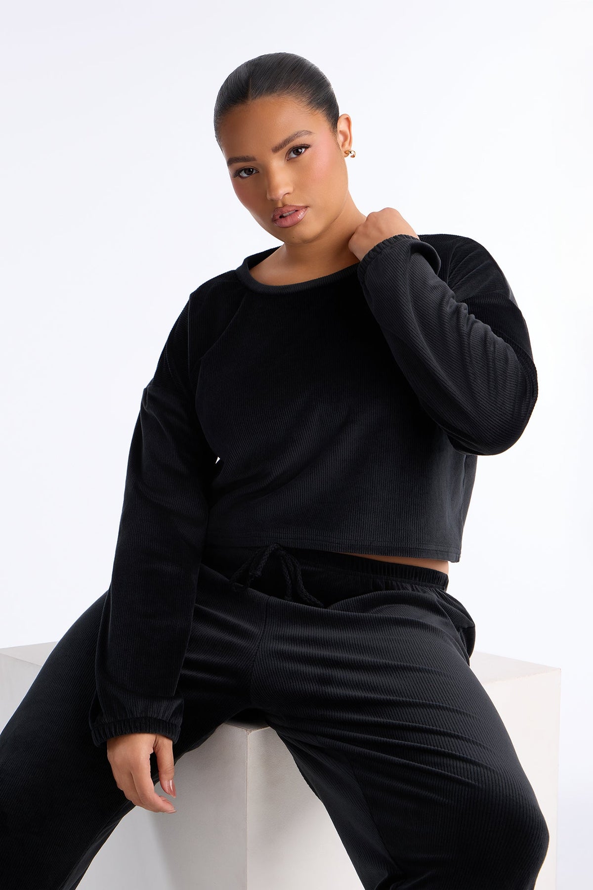 Soft Dreams Ribbed Velour PJ Jogger Set - Black