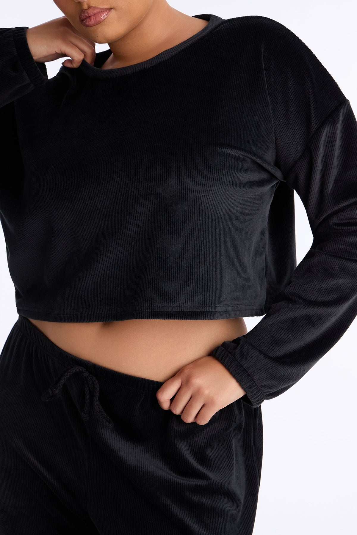 Soft Dreams Ribbed Velour PJ Jogger Set - Black