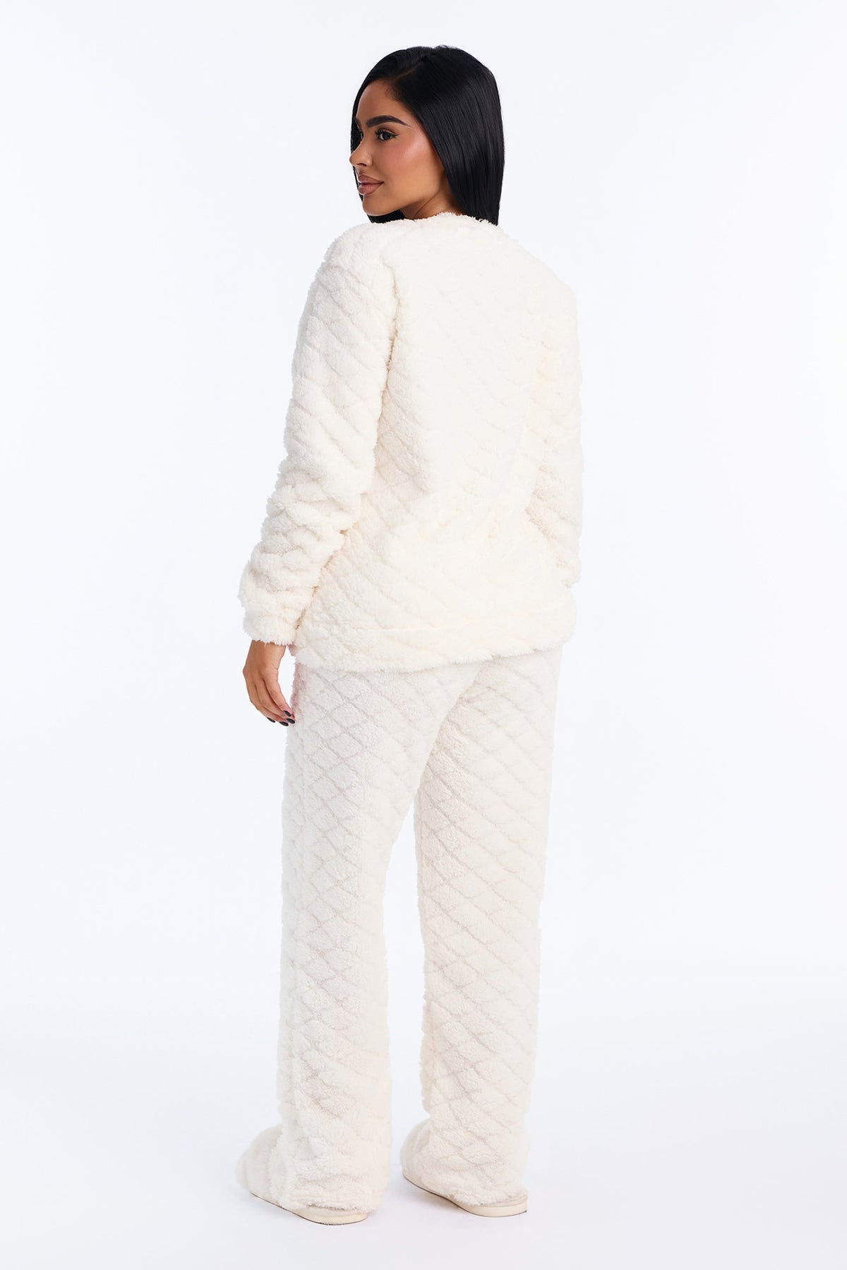 Keep Me Cozy Heavy Textured Sherpa PJ Pant Set - Cream/combo