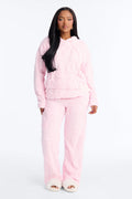 Soft Era Textured Sherpa Hooded PJ Pant Set - Pink