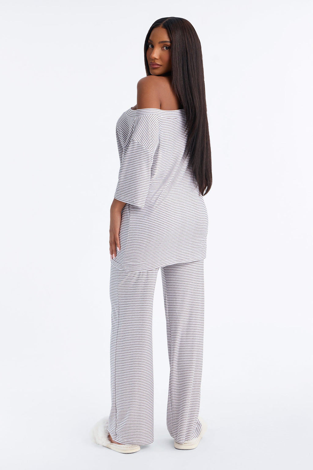 Lights Out Striped Short Sleeve PJ Pant Set - Grey