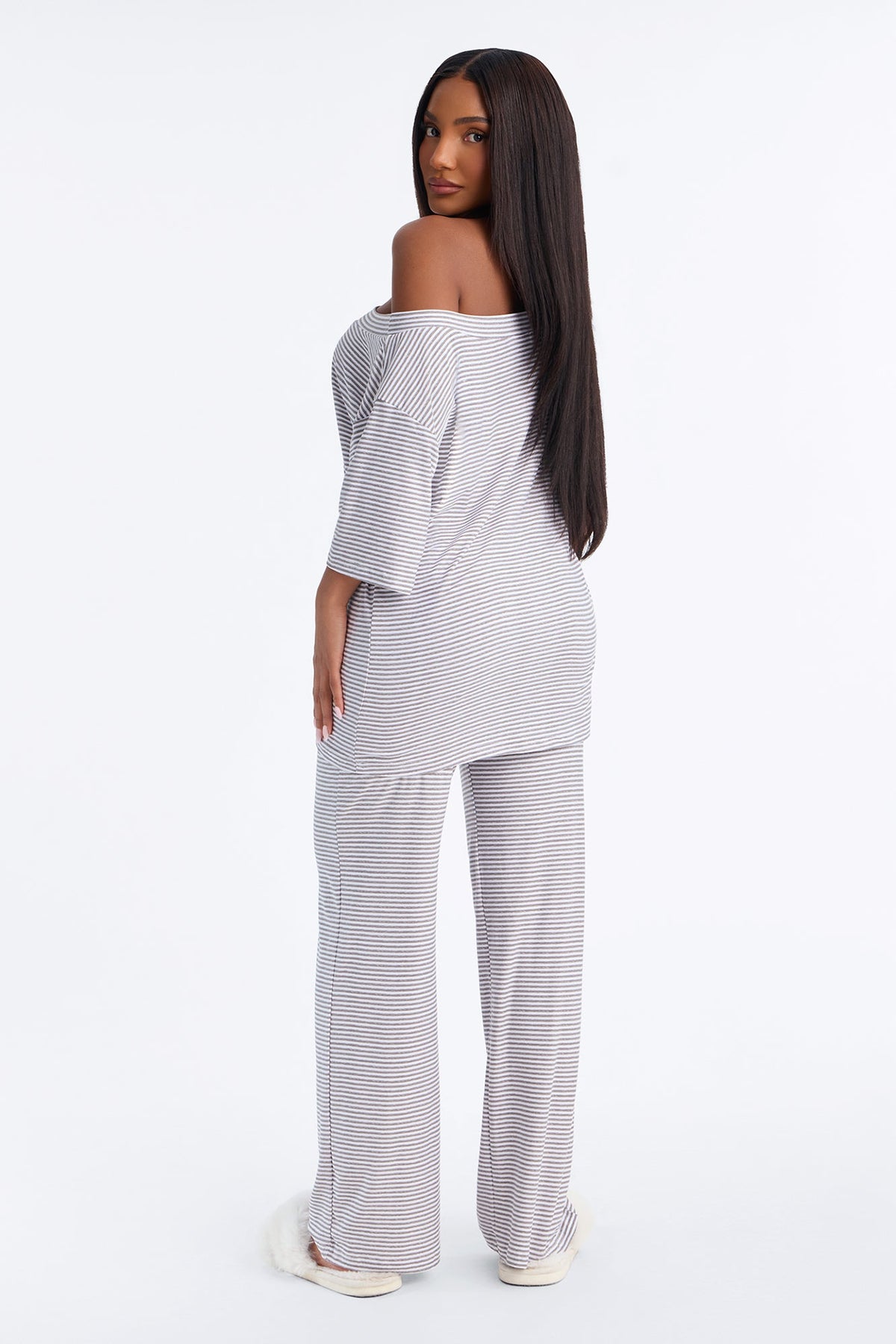 Lights Out Striped Short Sleeve PJ Pant Set - Grey
