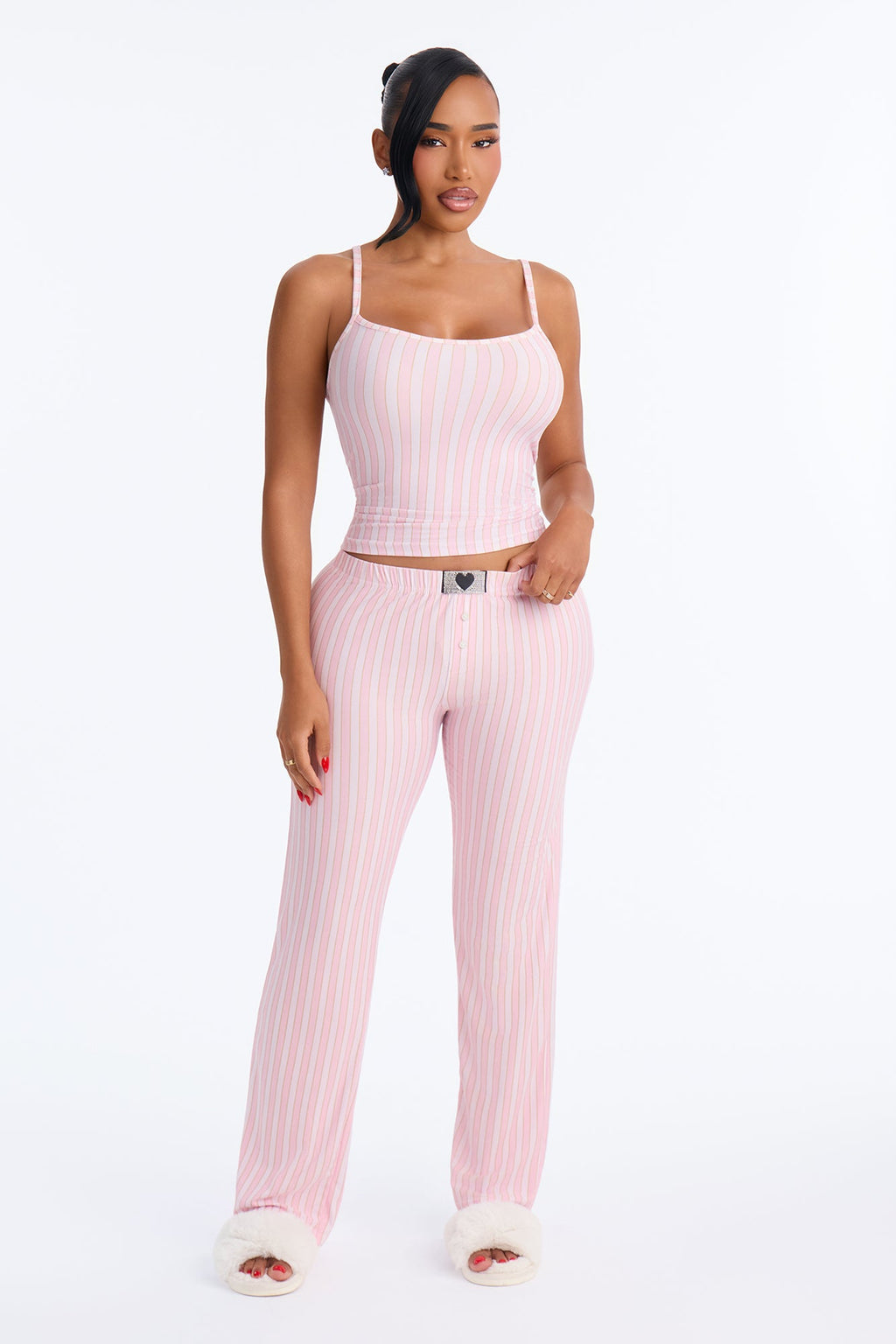 Need Beauty Sleep Striped PJ Pant Set - White/Pink