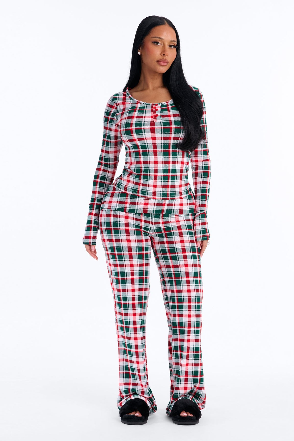 Holly Jolly Plaid Foldover PJ Pant Set - Green/combo