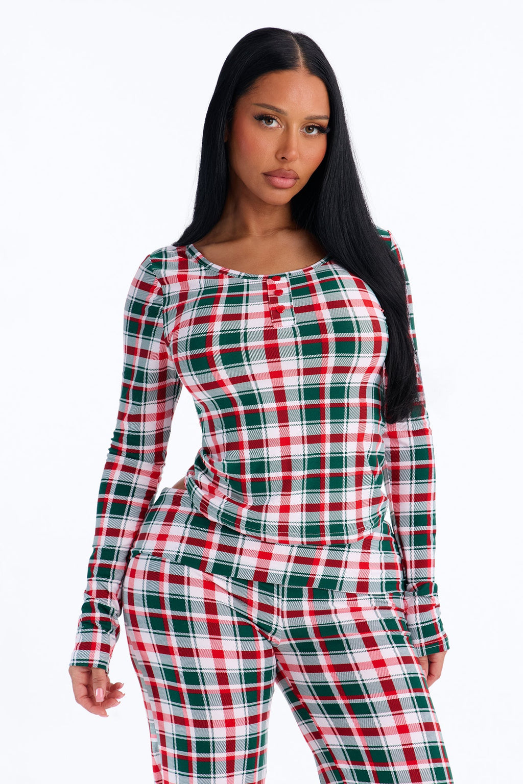 Holly Jolly Plaid Foldover PJ Pant Set - Green/combo