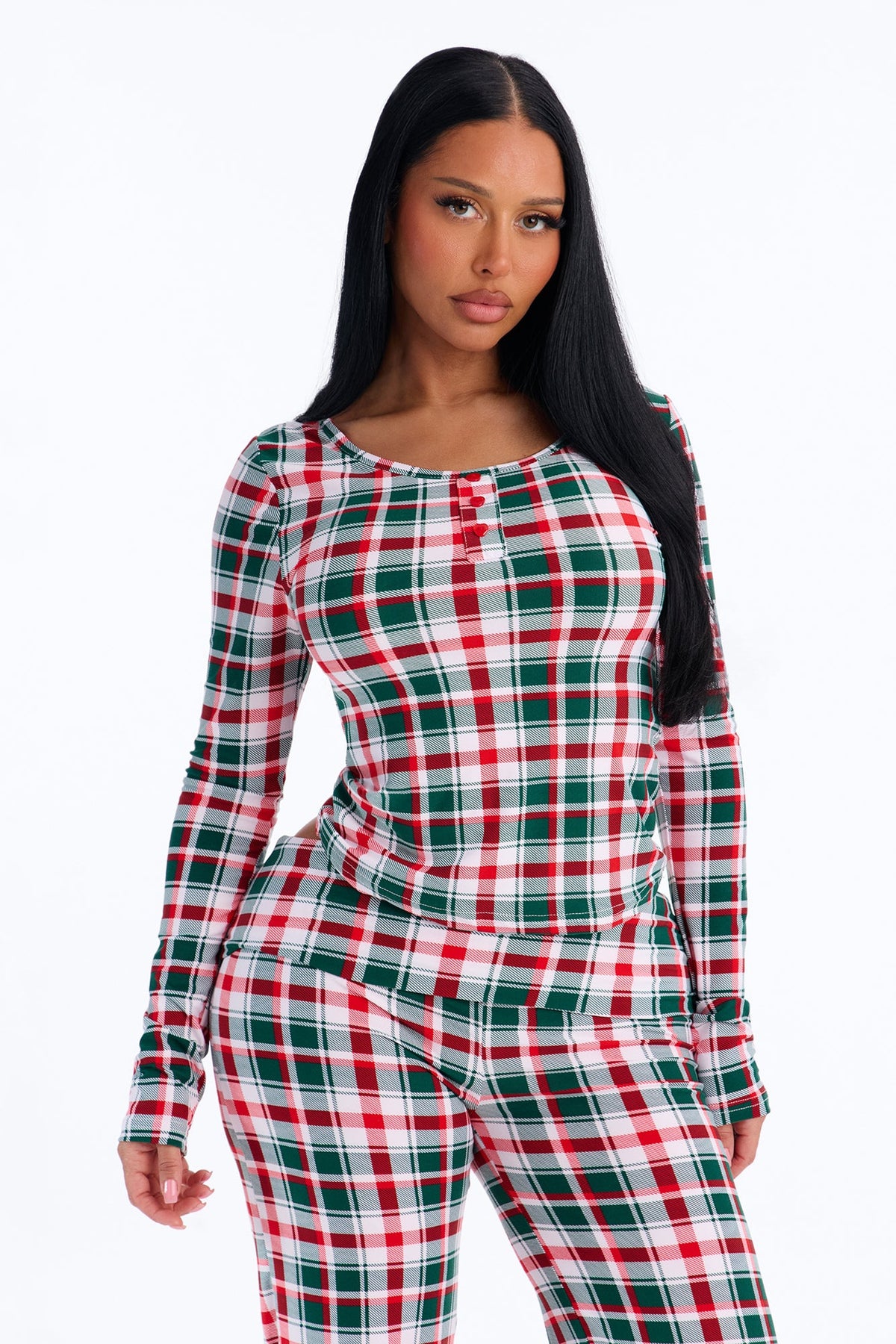 Holly Jolly Plaid Foldover PJ Pant Set - Green/combo