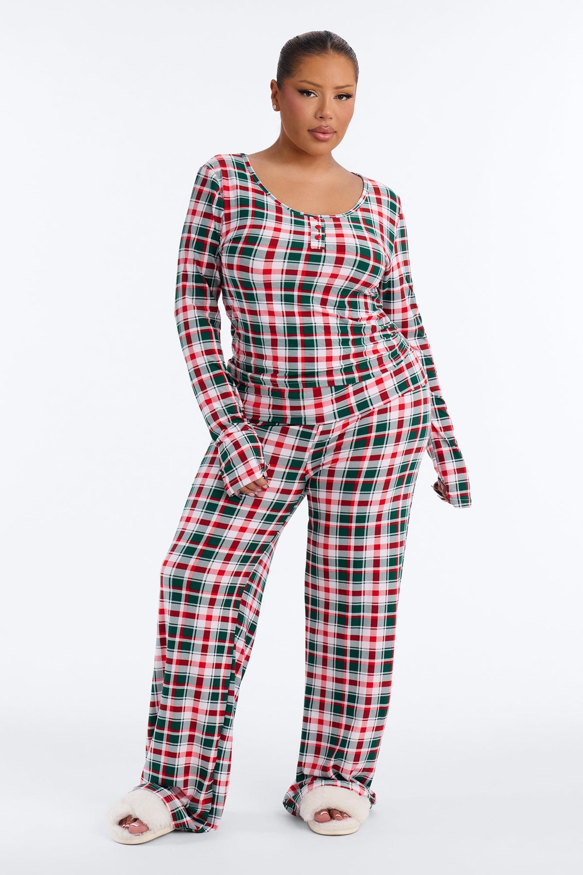 Holly Jolly Plaid Foldover PJ Pant Set - Green/combo