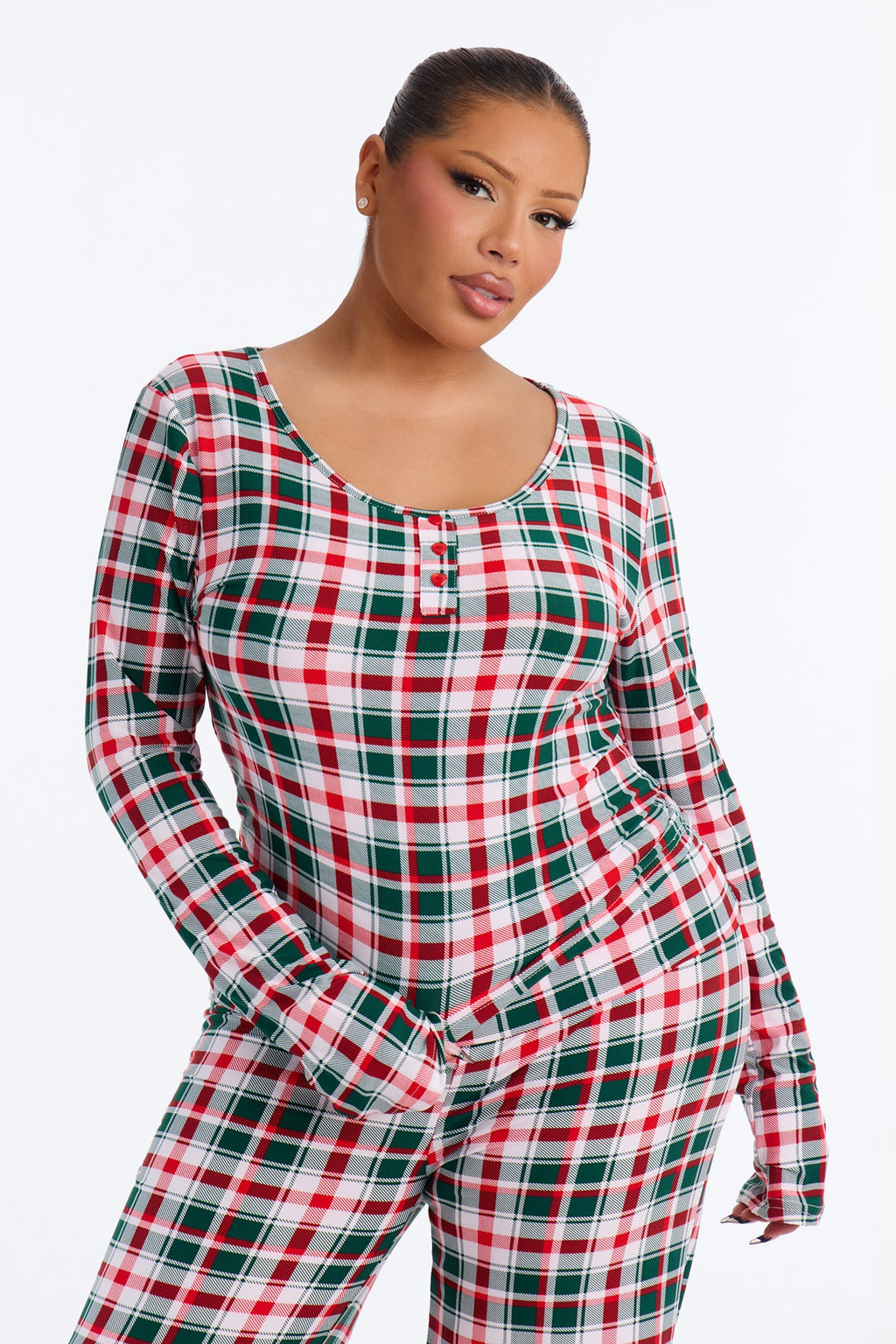 Holly Jolly Plaid Foldover PJ Pant Set - Green/combo