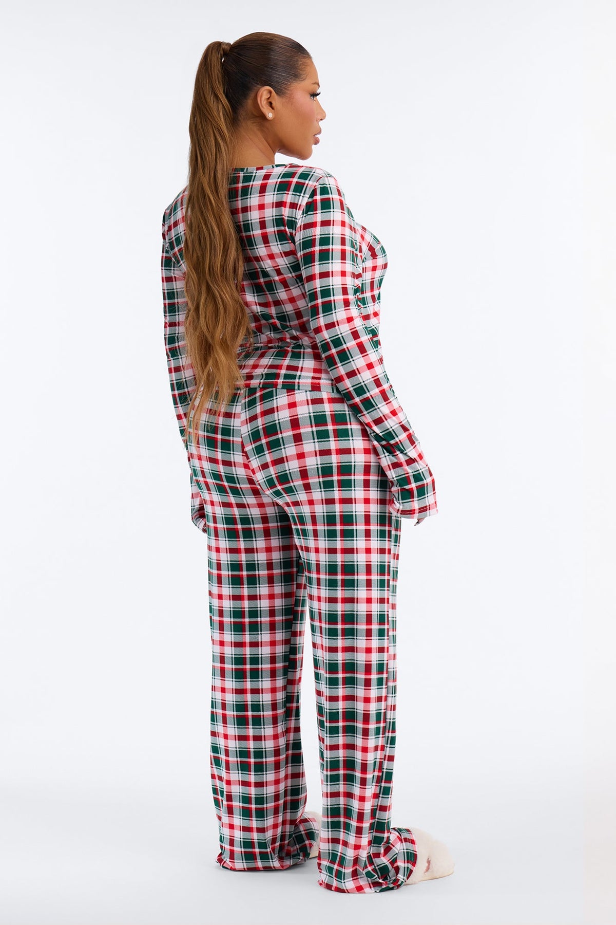 Holly Jolly Plaid Foldover PJ Pant Set - Green/combo