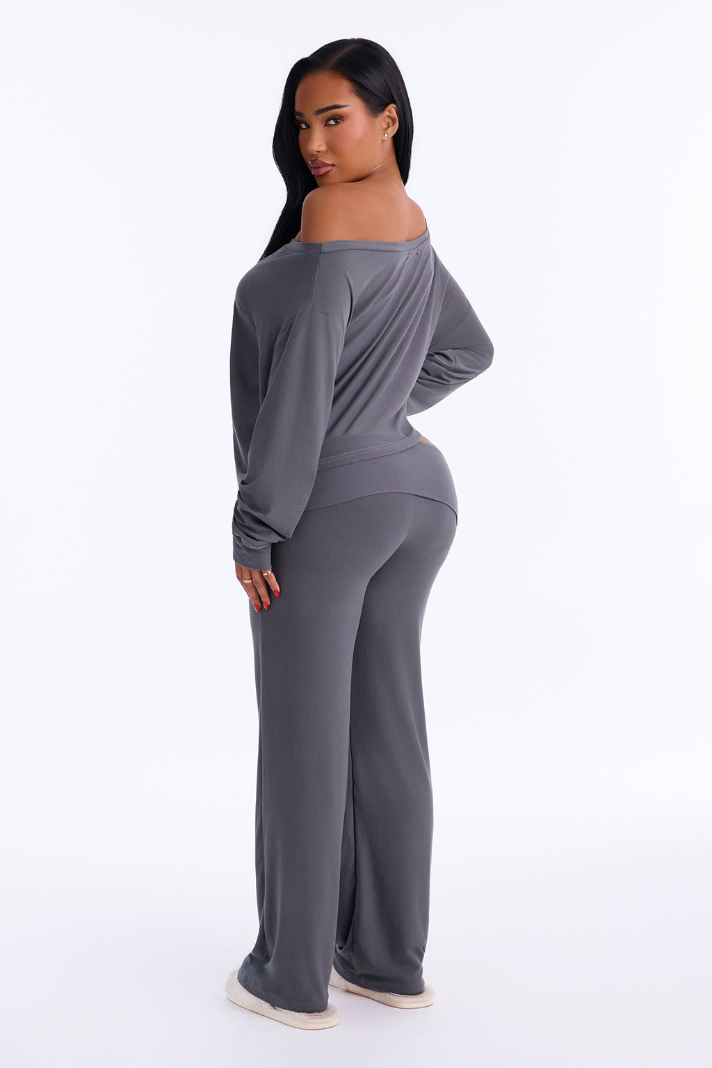 God Is Good Off Shoulder PJ Foldover Pant Set - Charcoal