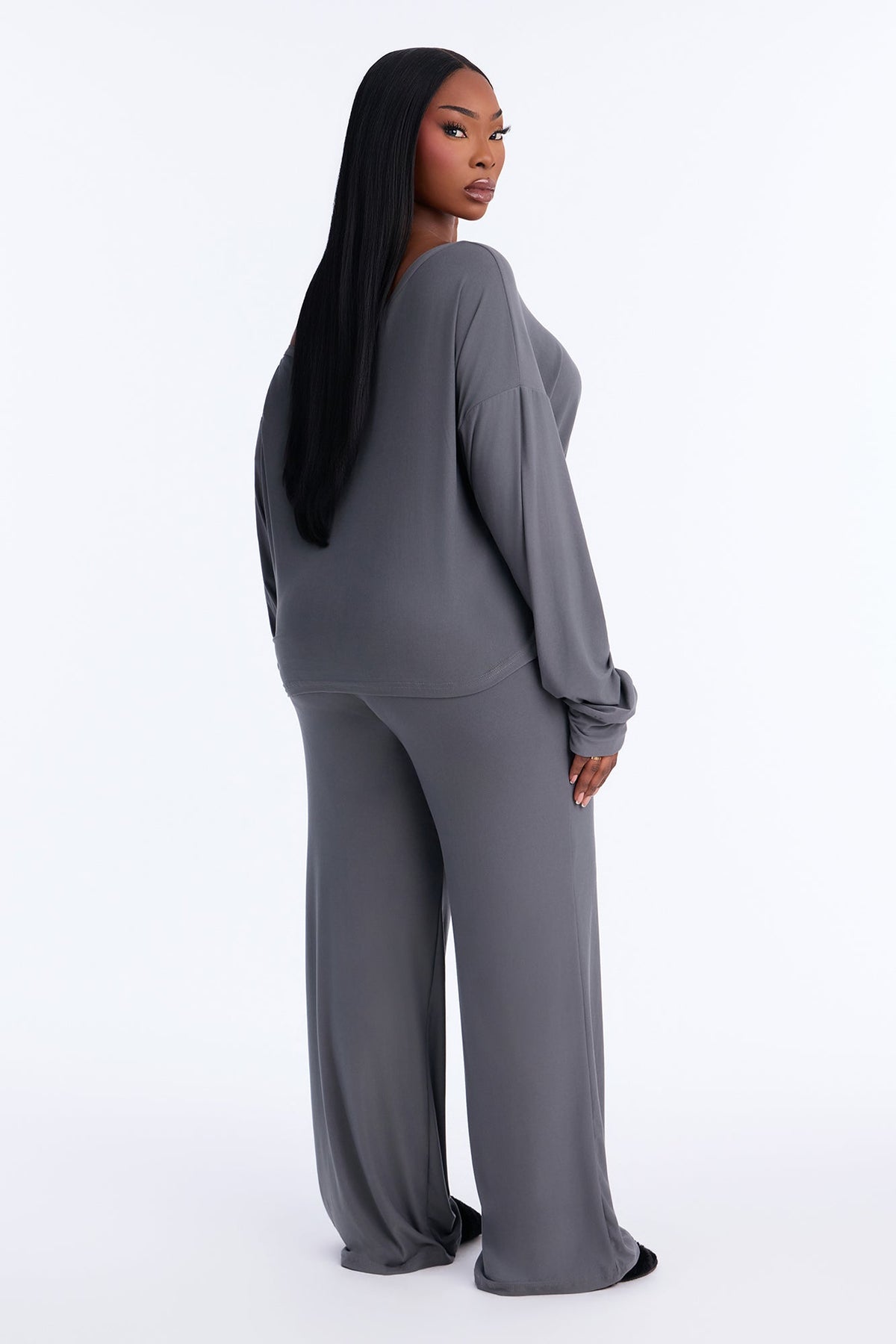 God Is Good Off Shoulder PJ Foldover Pant Set - Charcoal