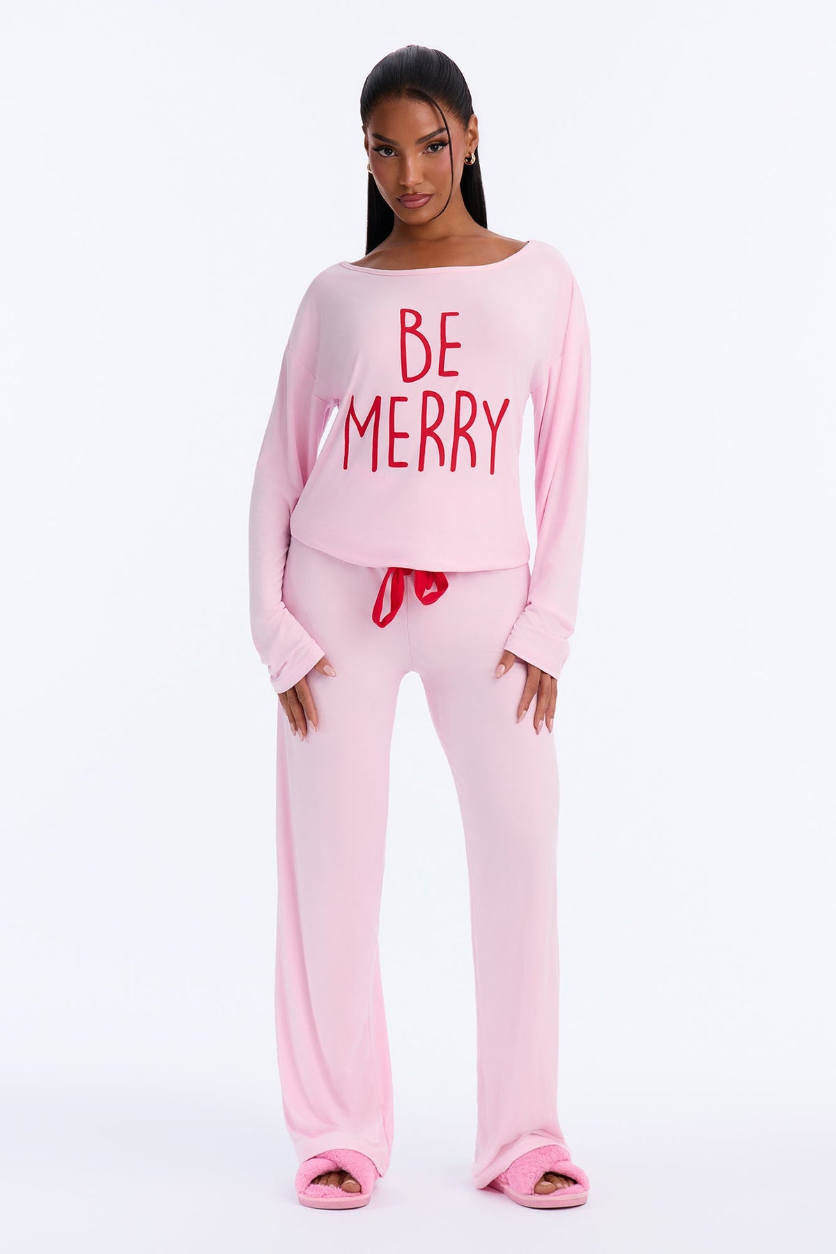 Be Merry Wide Leg PJ Pant Set - Pink