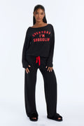 Everyday I'm Snugglin' Contrast Wide Leg PJ Pant Set - Black/Red