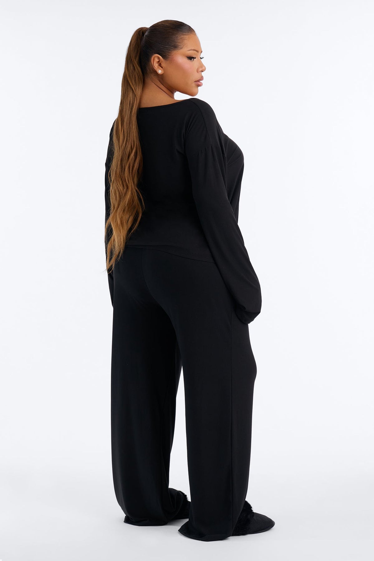 Everyday I'm Snugglin' Contrast Wide Leg PJ Pant Set - Black/Red