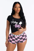 Oh Hey Boo Halloween PJ Cropped Tee & Boyshort Set - Black/combo
