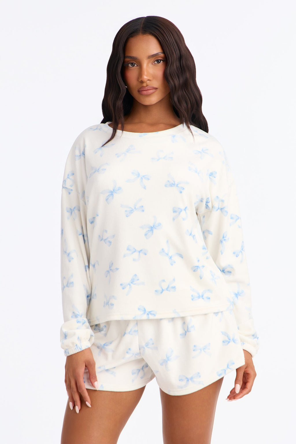 Soft Hour Velour PJ Short Set - White/Blue