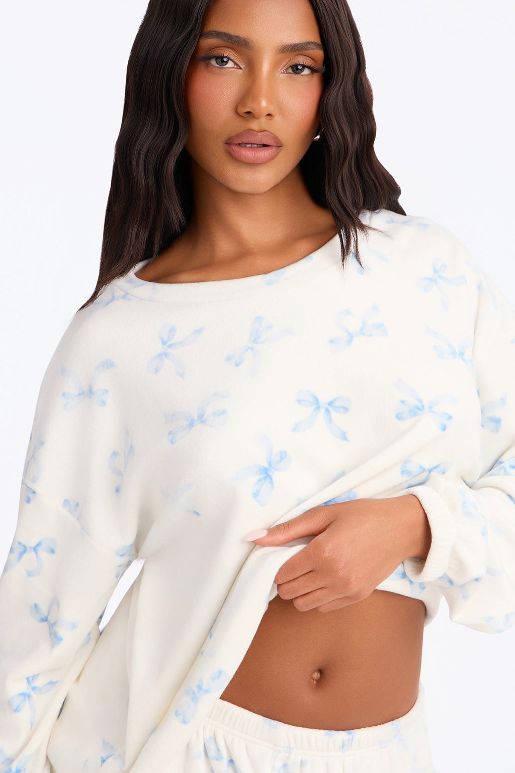 Soft Hour Velour PJ Short Set - White/Blue