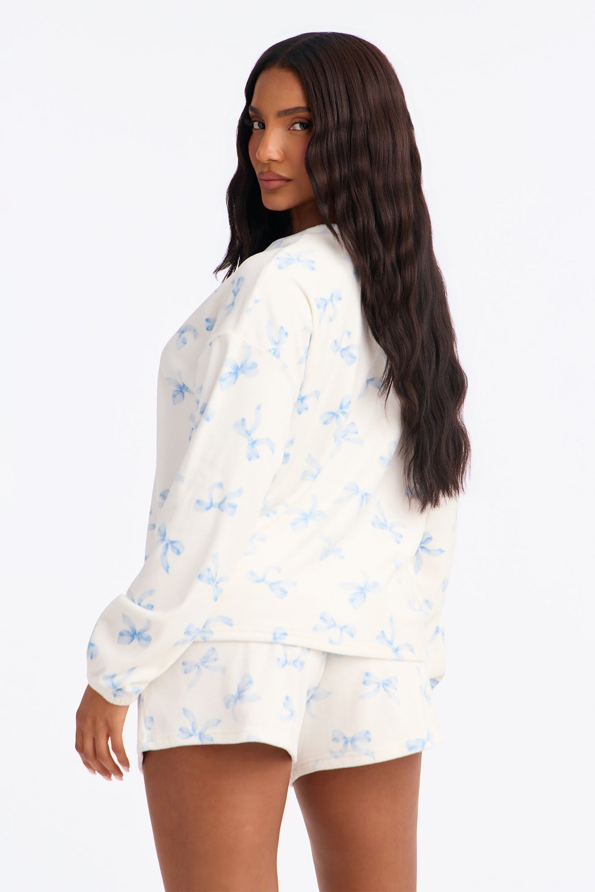 Soft Hour Velour PJ Short Set - White/Blue