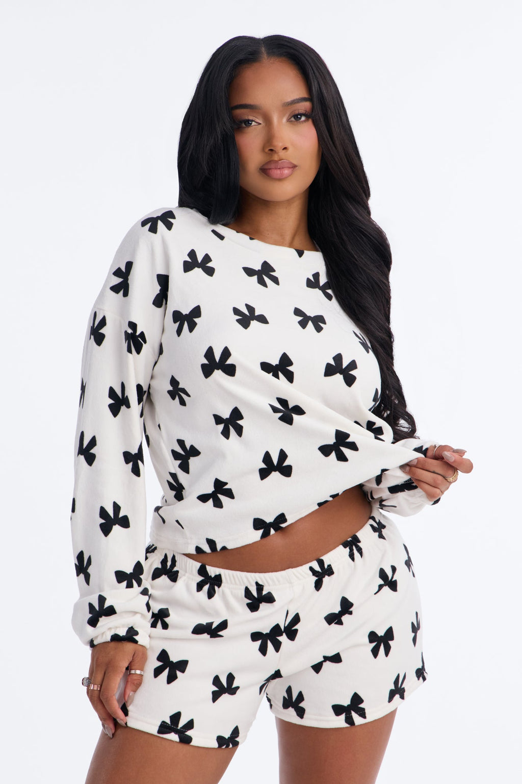 Cozy Hour Velour PJ Short Set - White/Black